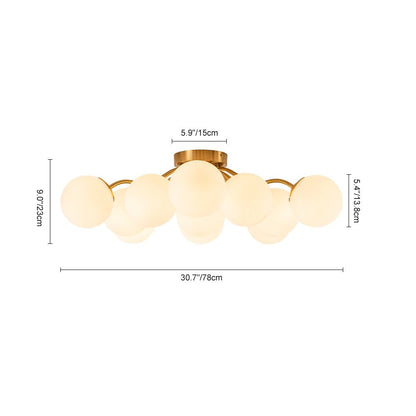 Starburst Ceiling Light with Frosted Globe Shades – Mid-Century Modern Semi-Flush Mount Fixture in Gold Tone
