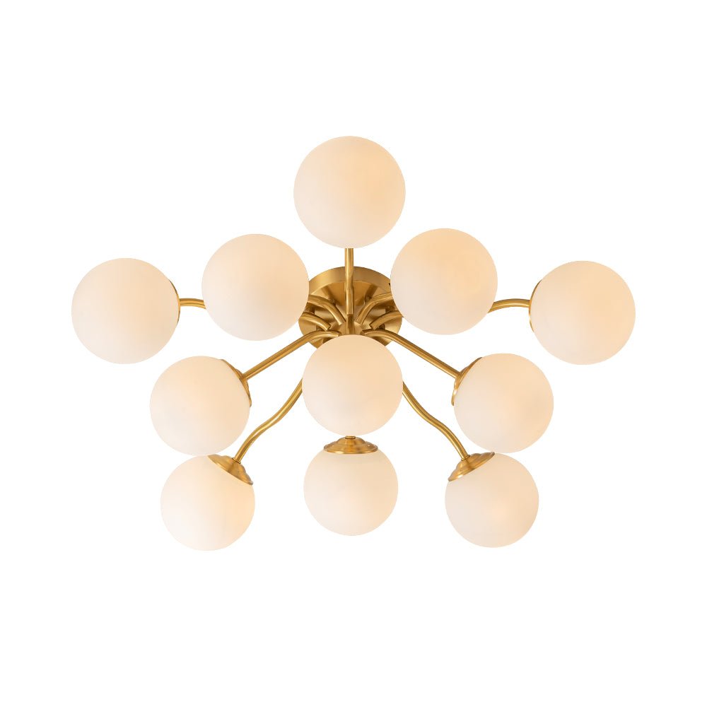 Starburst Ceiling Light with Frosted Globe Shades – Mid-Century Modern Semi-Flush Mount Fixture in Gold Tone