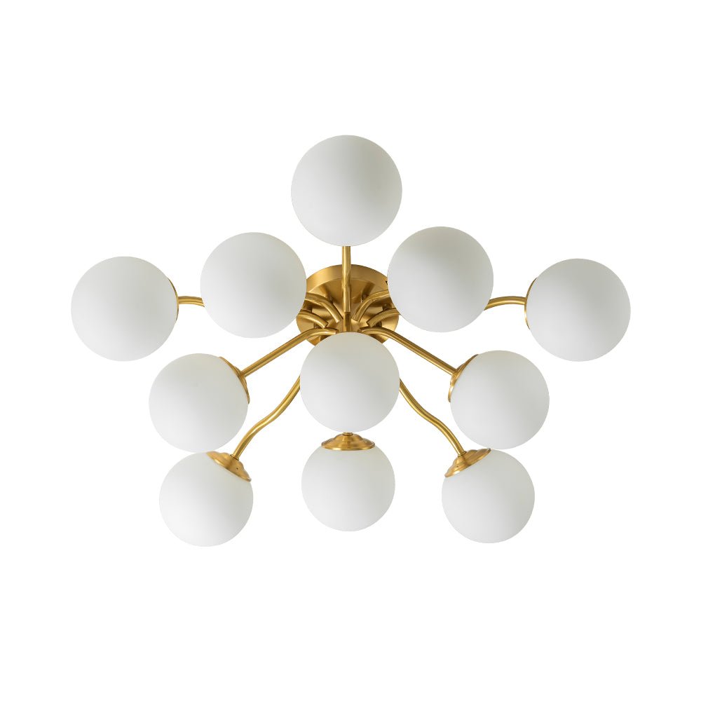 Starburst Ceiling Light with Frosted Globe Shades – Mid-Century Modern Semi-Flush Mount Fixture in Gold Tone