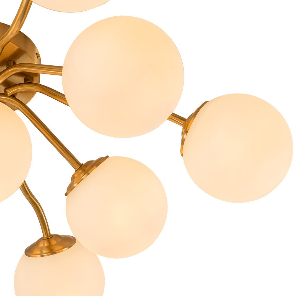 Starburst Ceiling Light with Frosted Globe Shades – Mid-Century Modern Semi-Flush Mount Fixture in Gold Tone