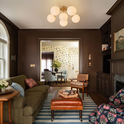 Starburst Ceiling Light with Frosted Globe Shades – Mid-Century Modern Semi-Flush Mount Fixture in Gold Tone