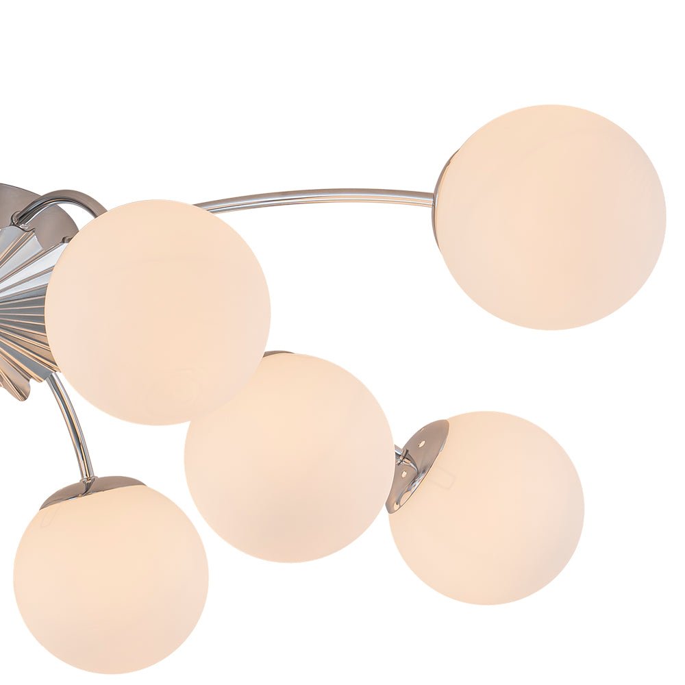 Frosted Globe Semi Flush Ceiling Light 12-Arm Brass Starburst Chandelier for Dining Room Mid Century Modern