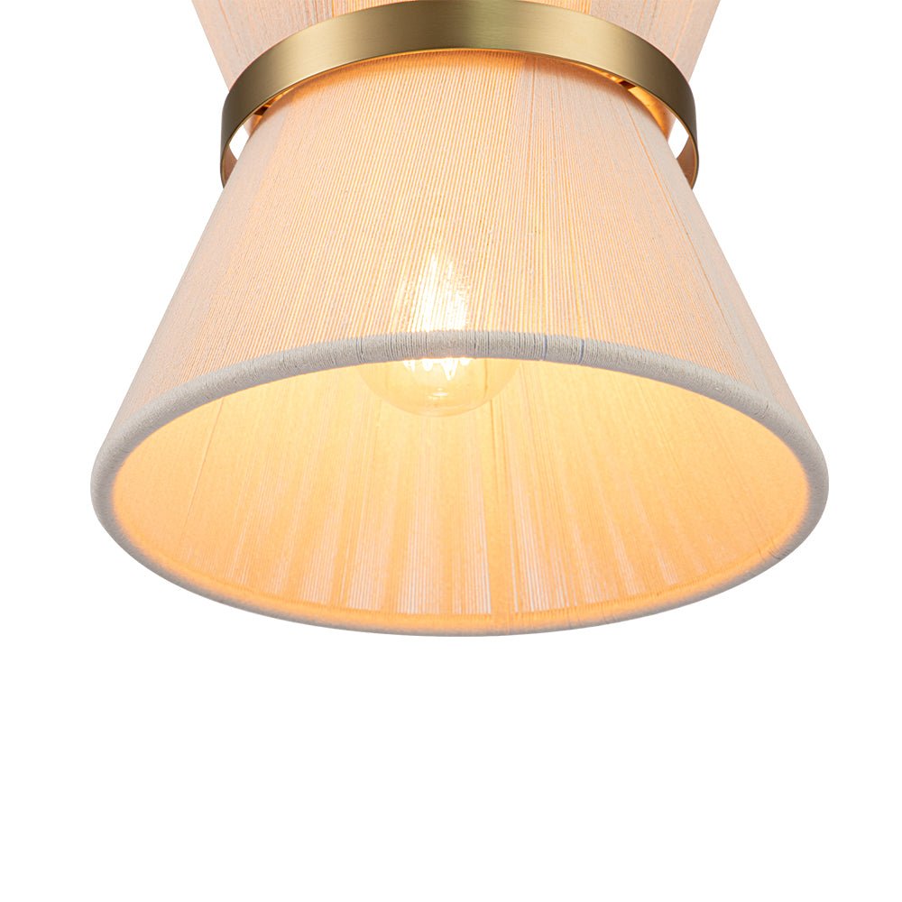 Woven Cotton Rope Drum Chandelier with Adjustable Height – 24 in Brushed Brass Fixture for Kitchen Island, Dining Table & Modern Farmhouse I