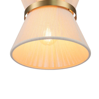 Woven Cotton Rope Drum Chandelier with Adjustable Height – 24 in Brushed Brass Fixture for Kitchen Island, Dining Table & Modern Farmhouse I