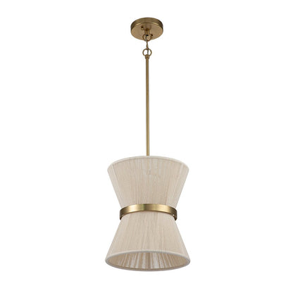 Woven Cotton Rope Drum Chandelier with Adjustable Height – 24 in Brushed Brass Fixture for Kitchen Island, Dining Table & Modern Farmhouse I