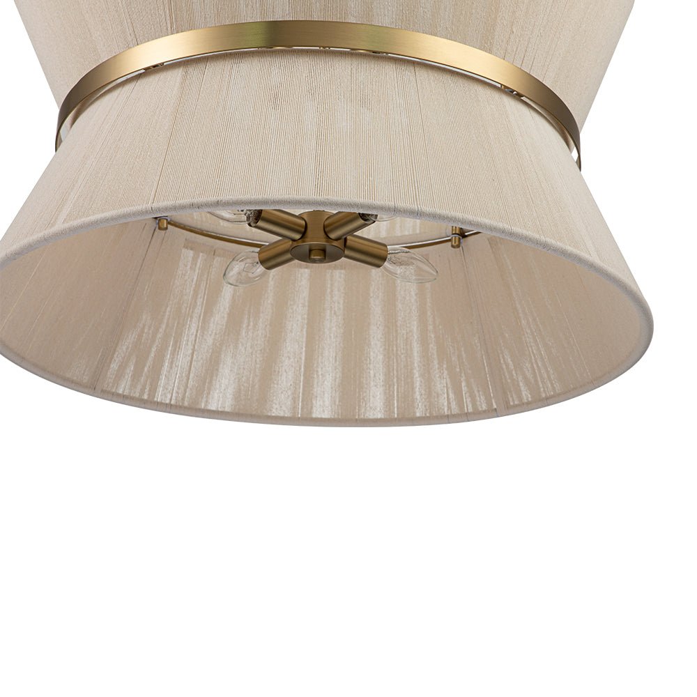 Woven Cotton Rope Drum Chandelier with Adjustable Height – 24 in Brushed Brass Fixture for Kitchen Island, Dining Table & Modern Farmhouse I