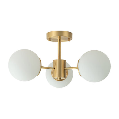 Three-Globe Semi-Flush Mount Light Fixture 19 in Brass Opal Glass for Bedroom Living Room Hallway Mid-Century Modern Ambient Lighting