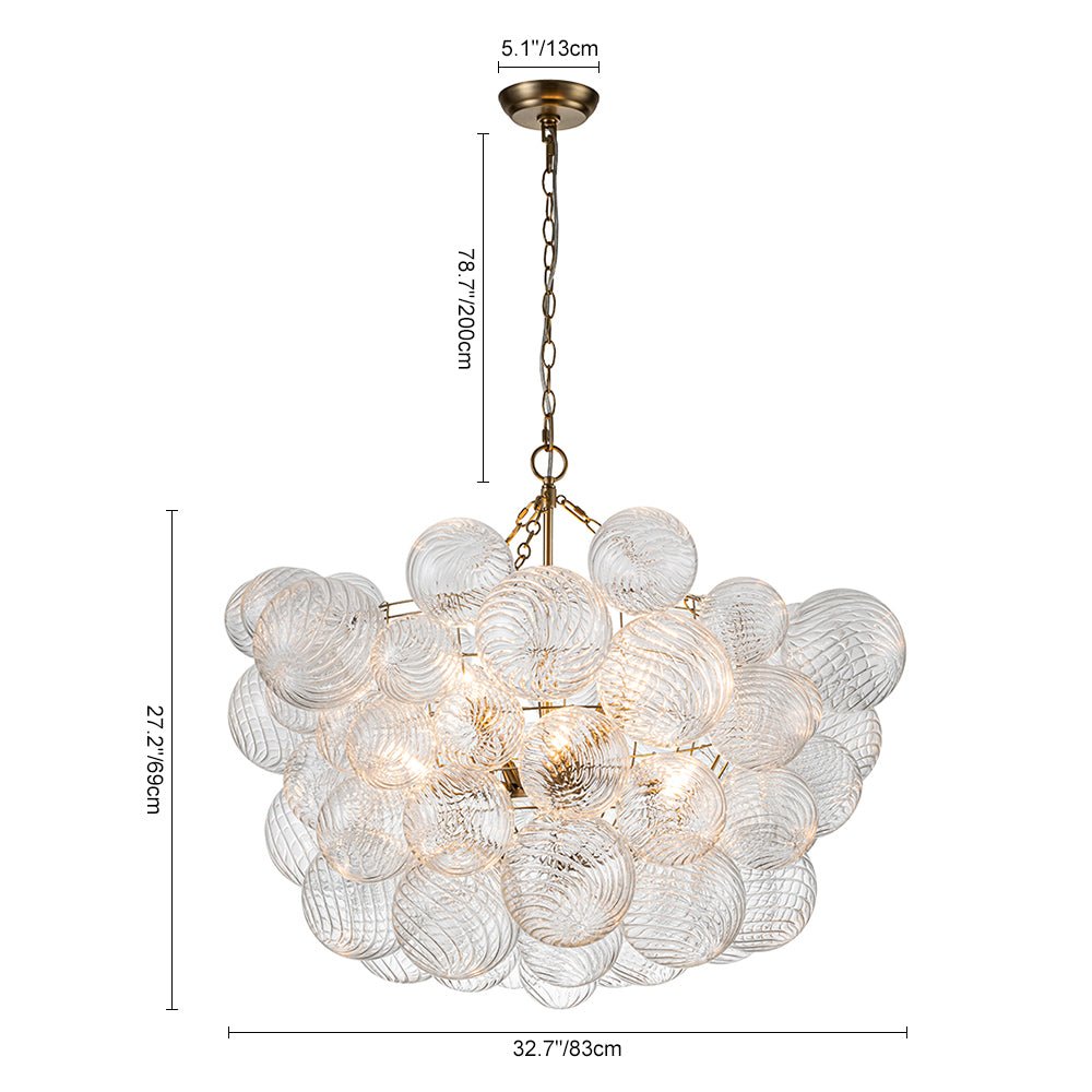 Multi-Globe Textured Glass Ceiling Fixture with Adjustable Chain Hardwired Dimmable Lighting for Dining Room Entryway Bedroom