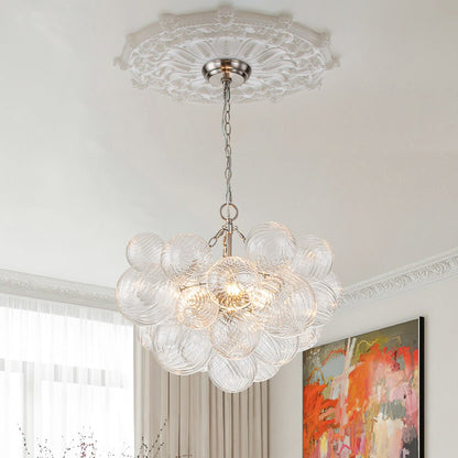 Multi-Globe Textured Glass Ceiling Fixture with Adjustable Chain Hardwired Dimmable Lighting for Dining Room Entryway Bedroom