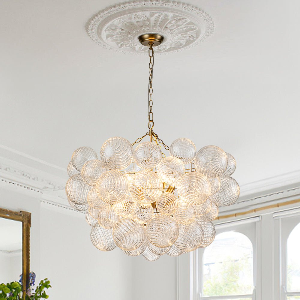 Multi-Globe Textured Glass Ceiling Fixture with Adjustable Chain Hardwired Dimmable Lighting for Dining Room Entryway Bedroom