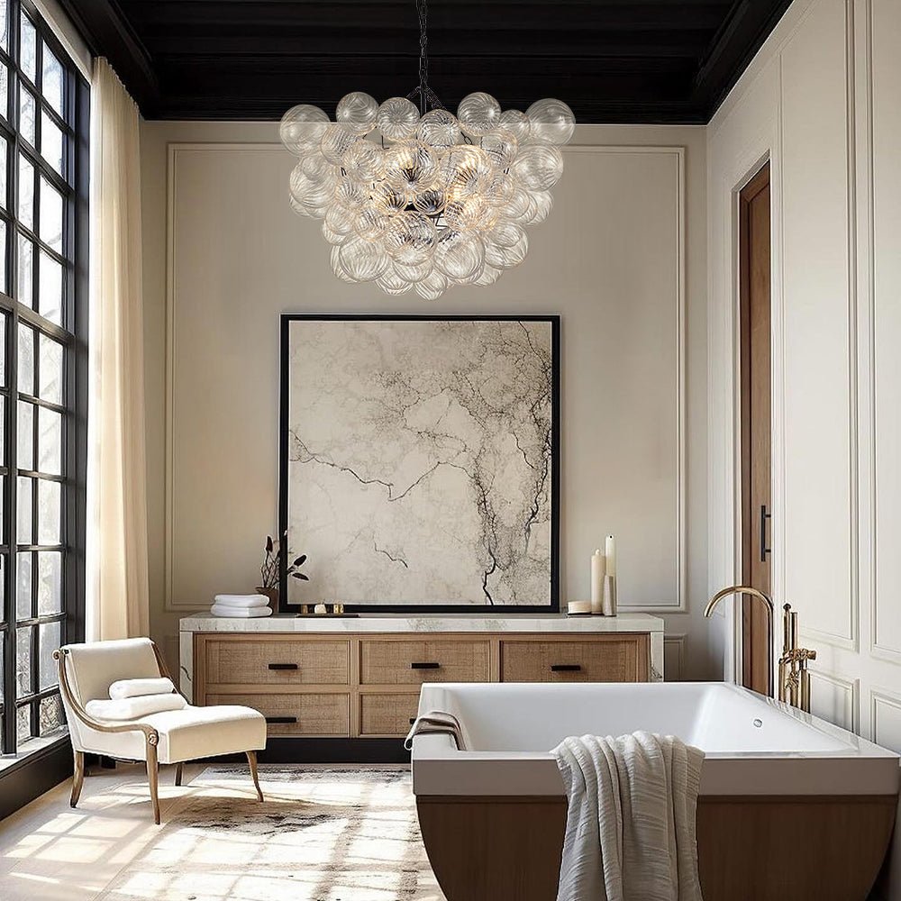 Multi-Globe Textured Glass Ceiling Fixture with Adjustable Chain Hardwired Dimmable Lighting for Dining Room Entryway Bedroom