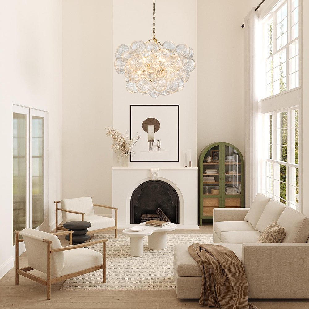 Multi-Globe Textured Glass Ceiling Fixture with Adjustable Chain Hardwired Dimmable Lighting for Dining Room Entryway Bedroom