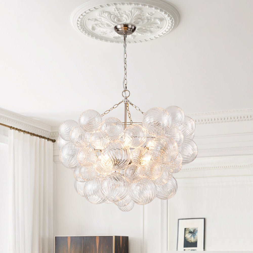 Multi-Globe Textured Glass Ceiling Fixture with Adjustable Chain Hardwired Dimmable Lighting for Dining Room Entryway Bedroom