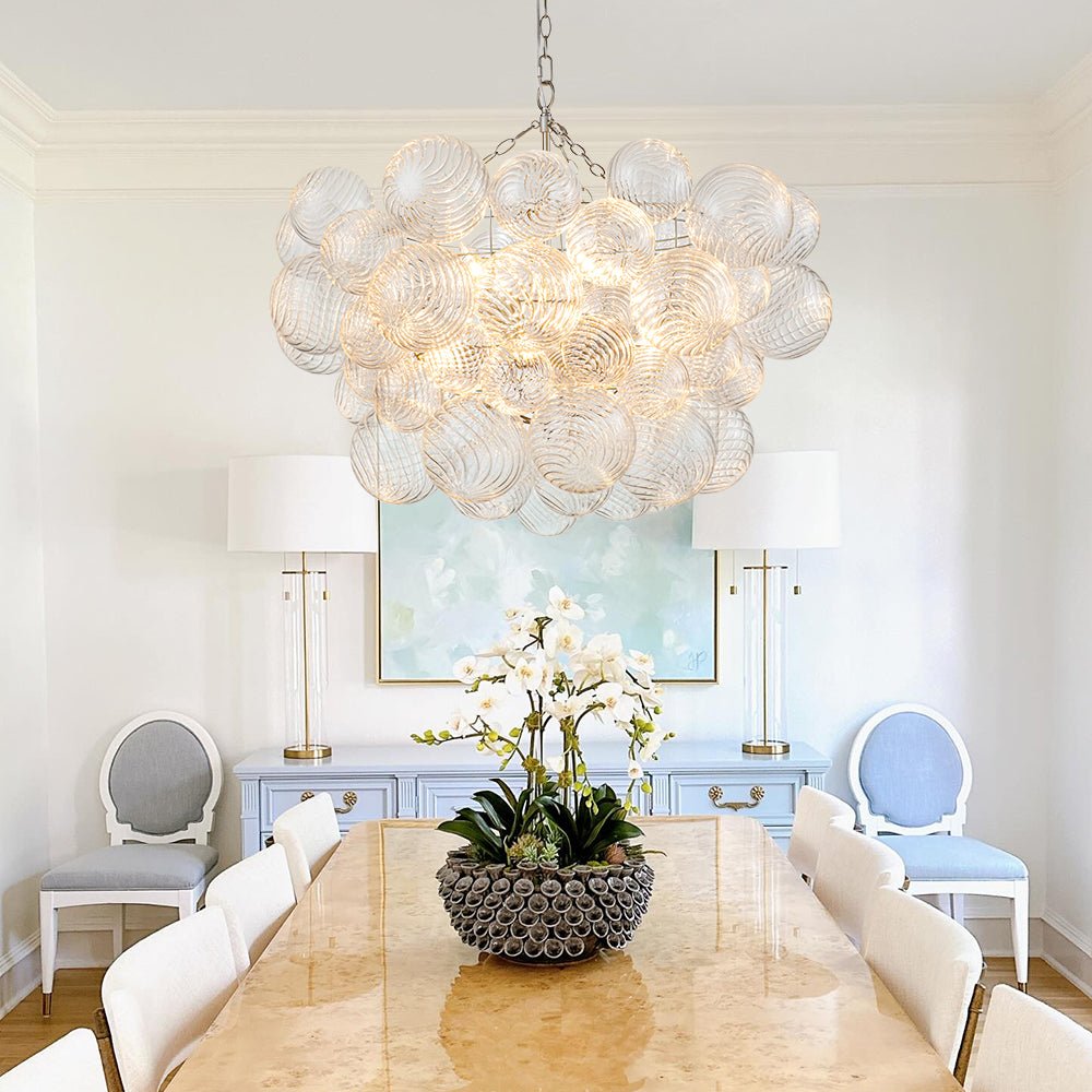 Multi-Globe Textured Glass Ceiling Fixture with Adjustable Chain Hardwired Dimmable Lighting for Dining Room Entryway Bedroom