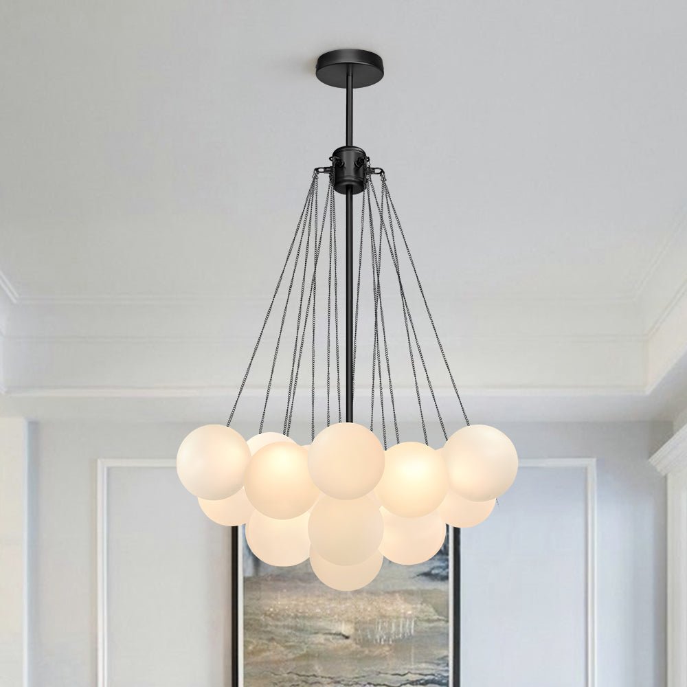 Matte Opal Globe Chandelier with Multiple Spheres – 3-Light Modern Ceiling Fixture for Dining Room & Living Room