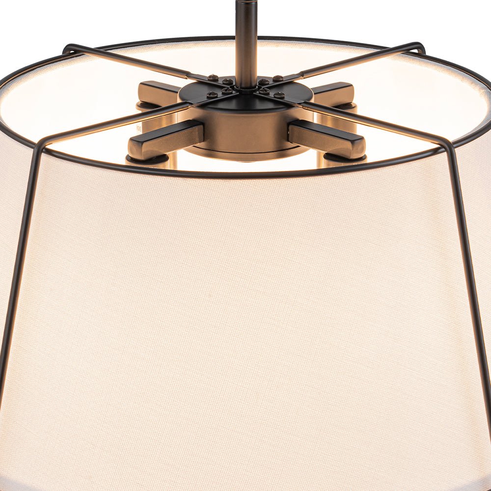 4-Light Linen Drum Semi Flush Ceiling Light with Brass Accents for Living Room, Dining Room, Bedroom | Mid-Century Modern Tapered Shade