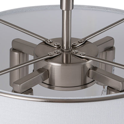 4-Light Linen Drum Semi Flush Ceiling Light with Brass Accents for Living Room, Dining Room, Bedroom | Mid-Century Modern Tapered Shade