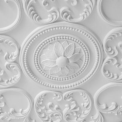 19-inch Resin LED Flush Mount Light with Relief Ornament Matte White Dimmable for Bedroom Living Room Hallway 3000K Warm Glow Decorative Low