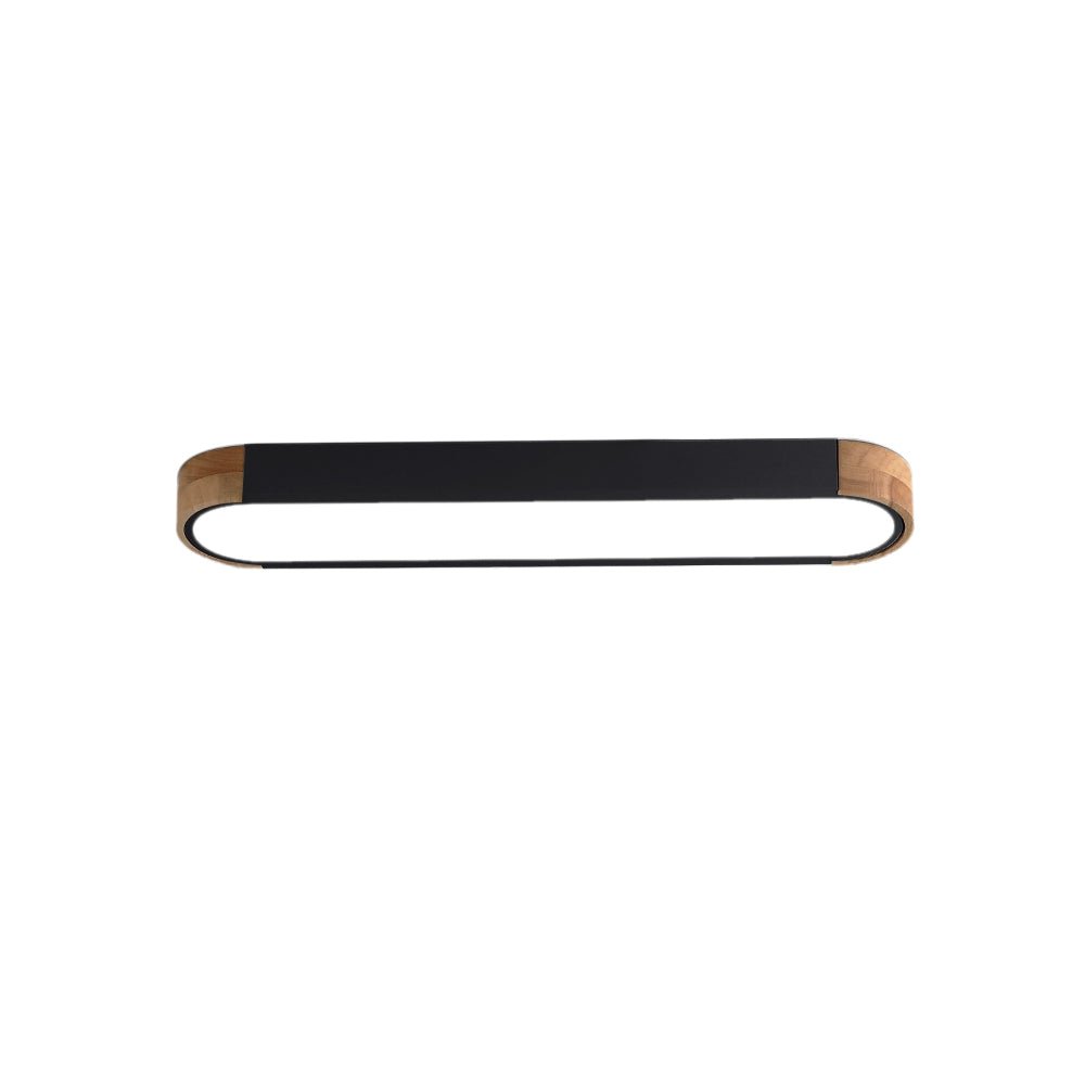 Plafonnier LED ovale fin avec détails en bois | Luminaire encastré à intensité variable pour salon et chambre | Lustre moderne extra-plat | Câblage fixe