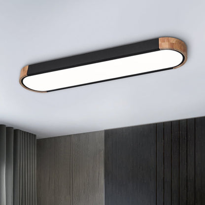 Plafonnier LED ovale fin avec détails en bois | Luminaire encastré à intensité variable pour salon et chambre | Lustre moderne extra-plat | Câblage fixe