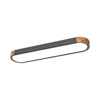 Plafonnier LED ovale fin avec détails en bois | Luminaire encastré à intensité variable pour salon et chambre | Lustre moderne extra-plat | Câblage fixe