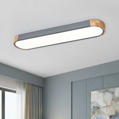 Plafonnier LED ovale fin avec détails en bois | Luminaire encastré à intensité variable pour salon et chambre | Lustre moderne extra-plat | Câblage fixe