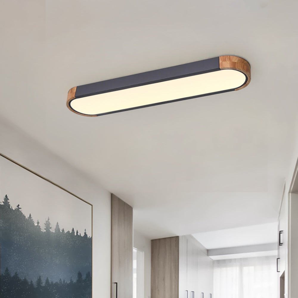 Plafonnier LED ovale fin avec détails en bois | Luminaire encastré à intensité variable pour salon et chambre | Lustre moderne extra-plat | Câblage fixe