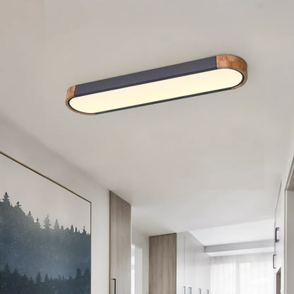 Plafonnier LED ovale fin avec détails en bois | Luminaire encastré à intensité variable pour salon et chambre | Lustre moderne extra-plat | Câblage fixe