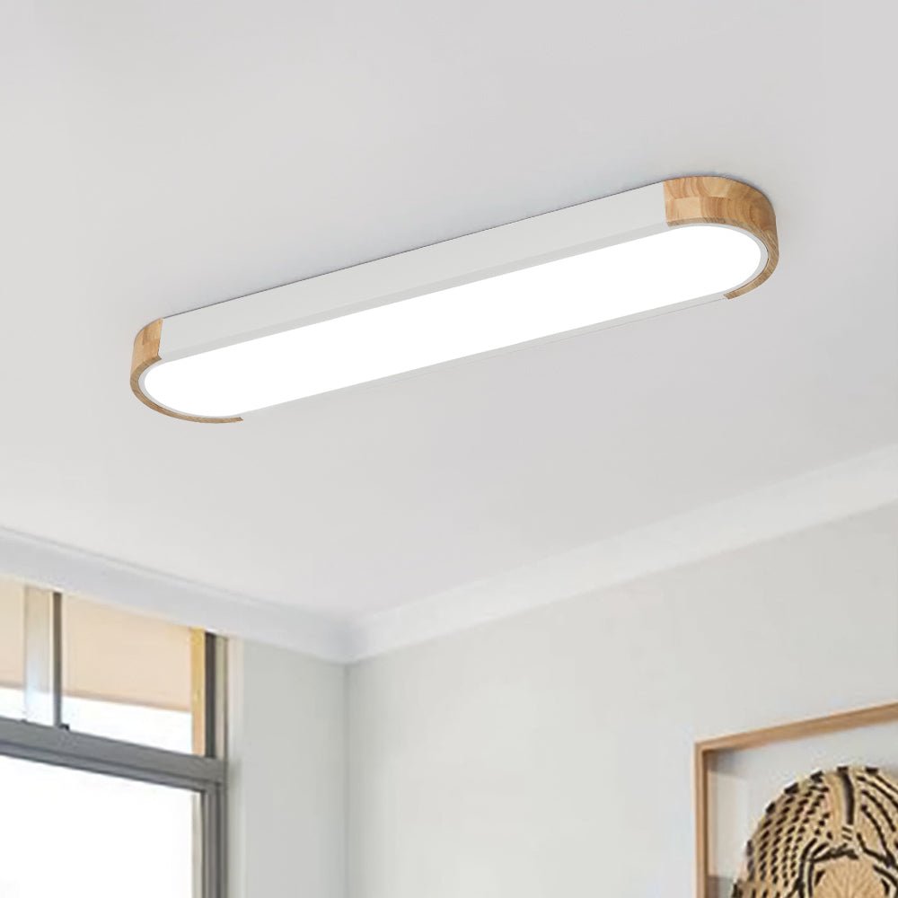 Plafonnier LED ovale fin avec détails en bois | Luminaire encastré à intensité variable pour salon et chambre | Lustre moderne extra-plat | Câblage fixe