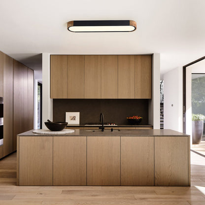 Plafonnier LED ovale fin avec détails en bois | Luminaire encastré à intensité variable pour salon et chambre | Lustre moderne extra-plat | Câblage fixe
