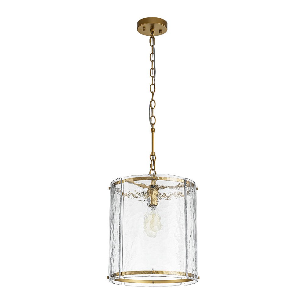 Ribbed Glass Cage Hanging Light 13 in Brass or Nickel for Kitchen Counter & Dining Table with Adjustable 79 in Chain