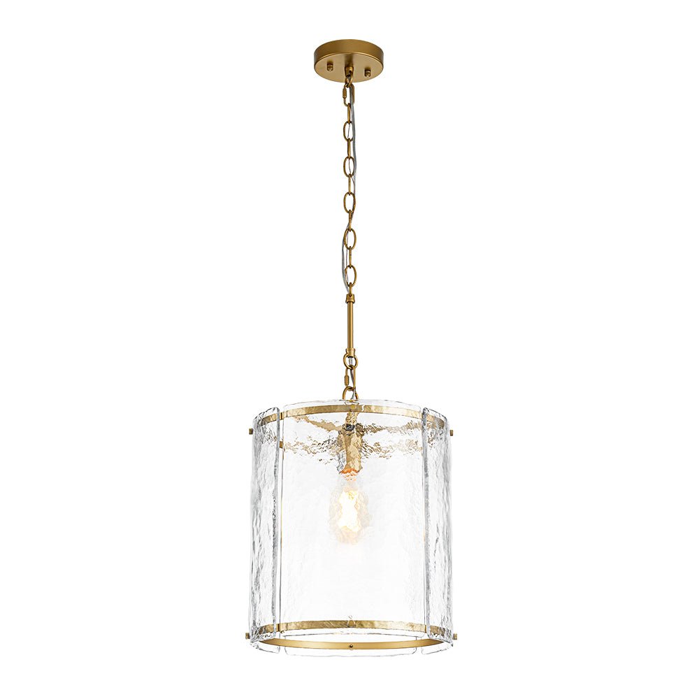 Ribbed Glass Cage Hanging Light 13 in Brass or Nickel for Kitchen Counter & Dining Table with Adjustable 79 in Chain