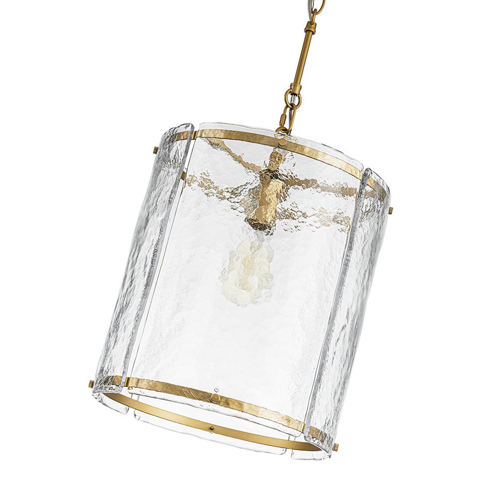 Ribbed Glass Cage Hanging Light 13 in Brass or Nickel for Kitchen Counter & Dining Table with Adjustable 79 in Chain