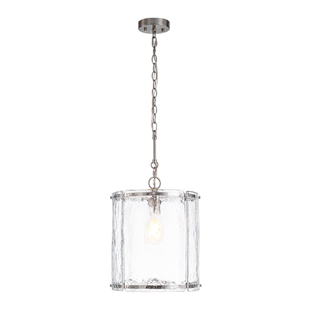 Ribbed Glass Cage Hanging Light 13 in Brass or Nickel for Kitchen Counter & Dining Table with Adjustable 79 in Chain