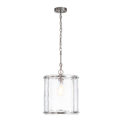 Ribbed Glass Cage Hanging Light 13 in Brass or Nickel for Kitchen Counter & Dining Table with Adjustable 79 in Chain