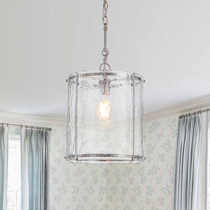 Single-Light Cylinder Glass Pendant with Metal Frame for Kitchen Island & Dining Room