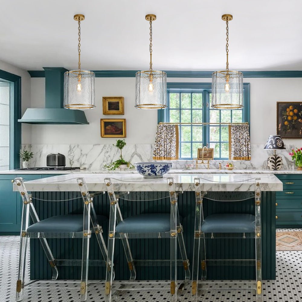 Single-Light Cylinder Glass Pendant with Metal Frame for Kitchen Island & Dining Room
