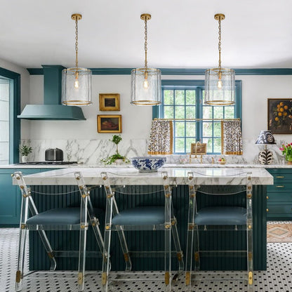 Single-Light Cylinder Glass Pendant with Metal Frame for Kitchen Island & Dining Room