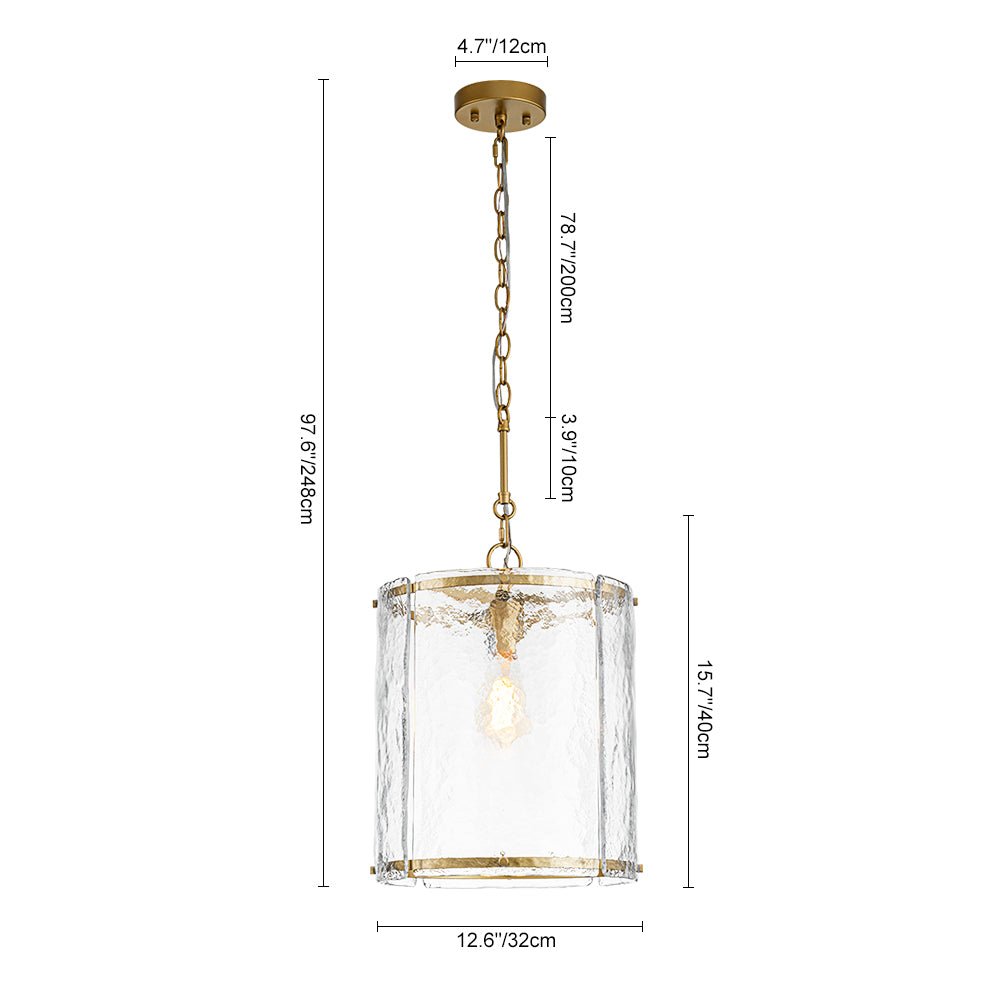 Ribbed Glass Cage Hanging Light 13 in Brass or Nickel for Kitchen Counter & Dining Table with Adjustable 79 in Chain