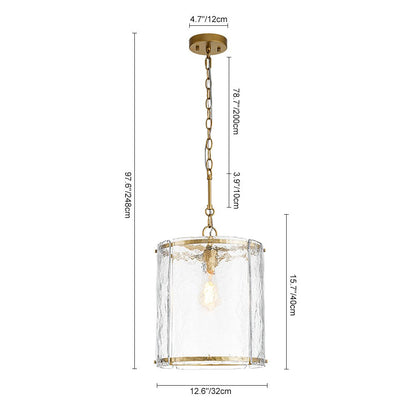 Ribbed Glass Cage Hanging Light 13 in Brass or Nickel for Kitchen Counter & Dining Table with Adjustable 79 in Chain