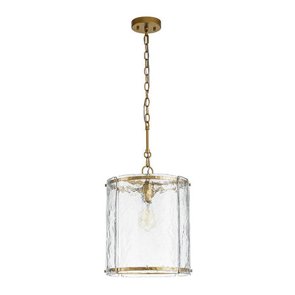 Single-Light Cylinder Glass Pendant with Metal Frame for Kitchen Island & Dining Room