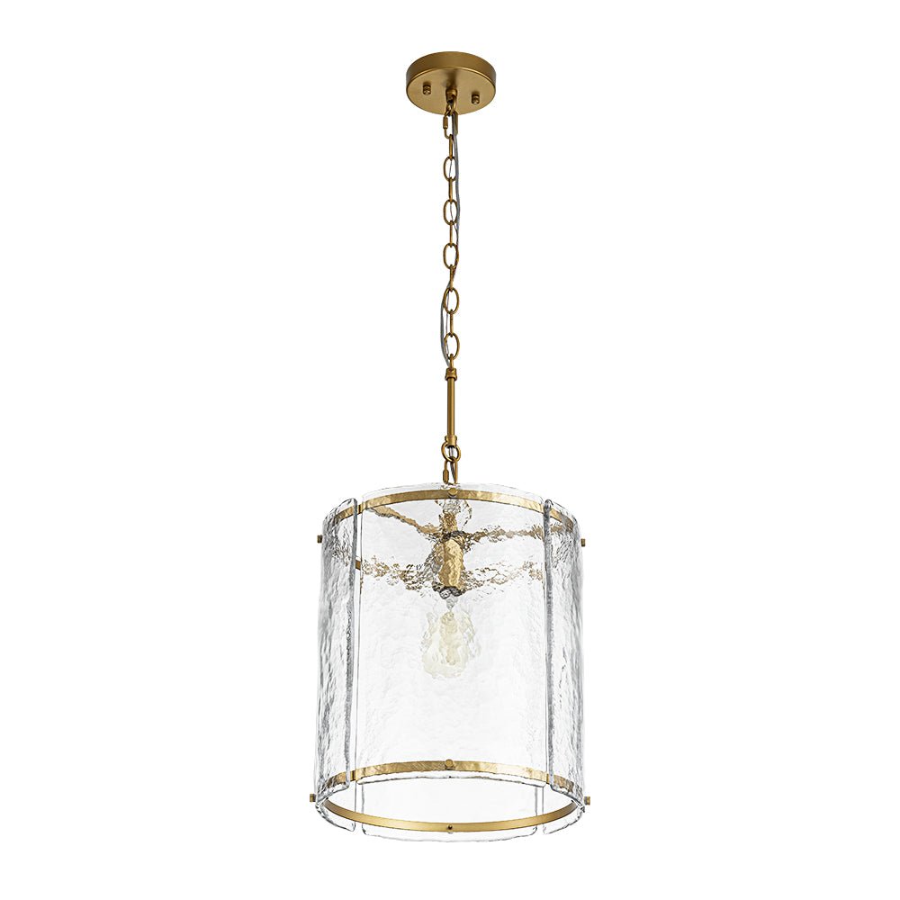 Ribbed Glass Cage Hanging Light 13 in Brass or Nickel for Kitchen Counter & Dining Table with Adjustable 79 in Chain