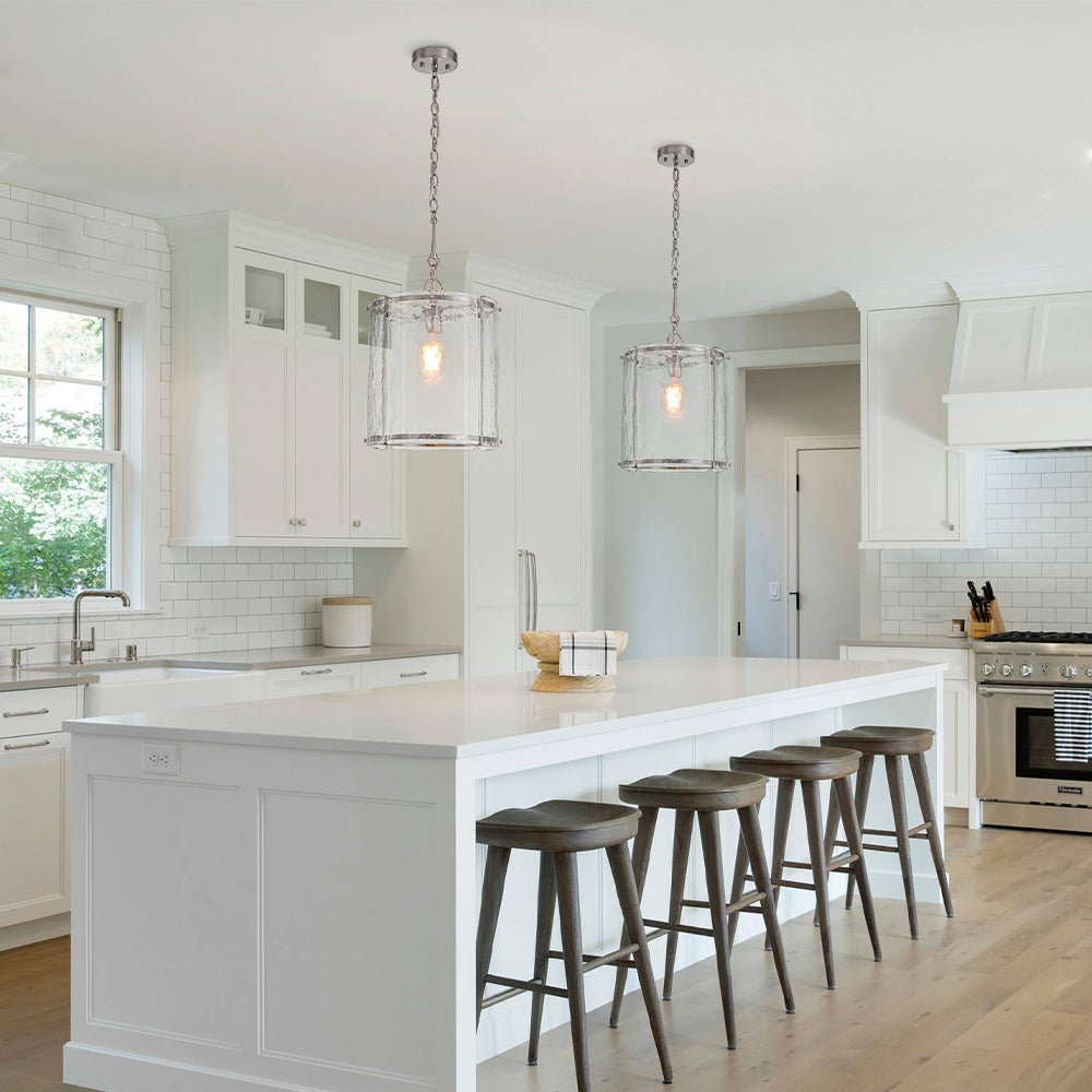 Single-Light Cylinder Glass Pendant with Metal Frame for Kitchen Island & Dining Room