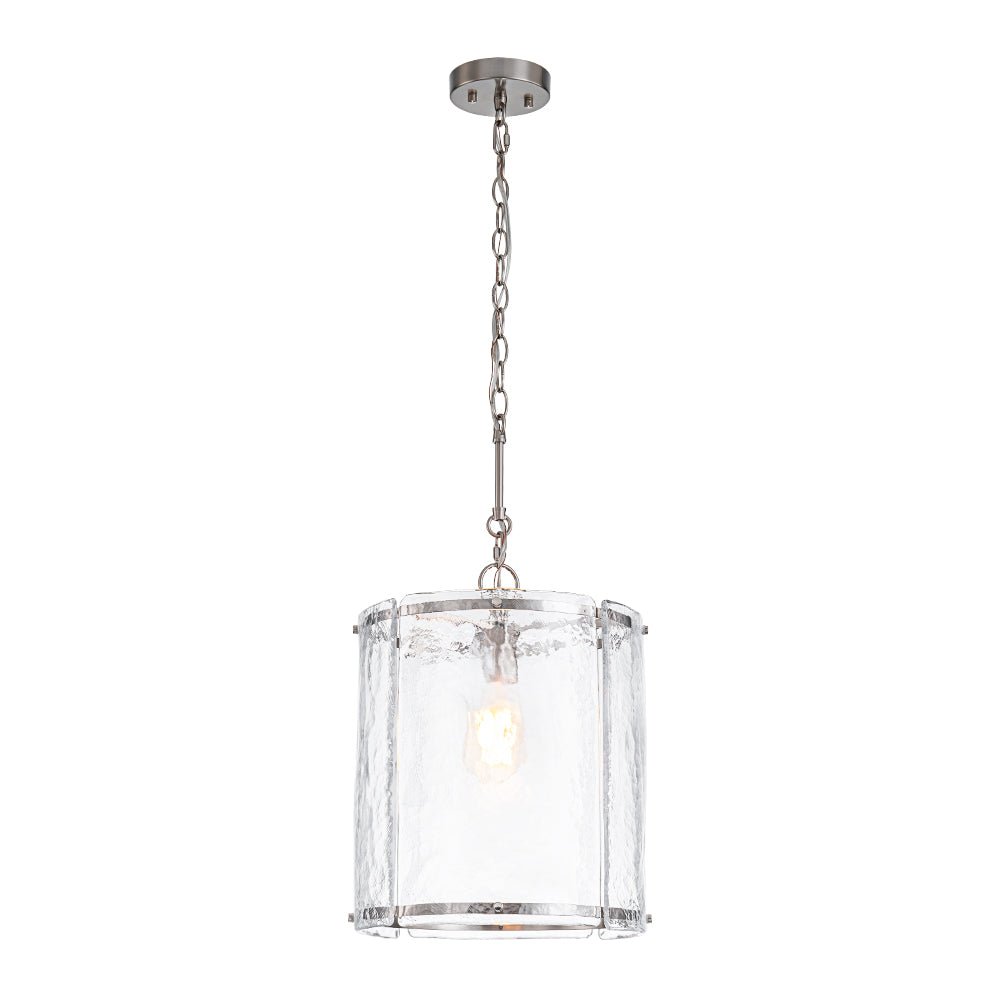 Single-Light Cylinder Glass Pendant with Metal Frame for Kitchen Island & Dining Room