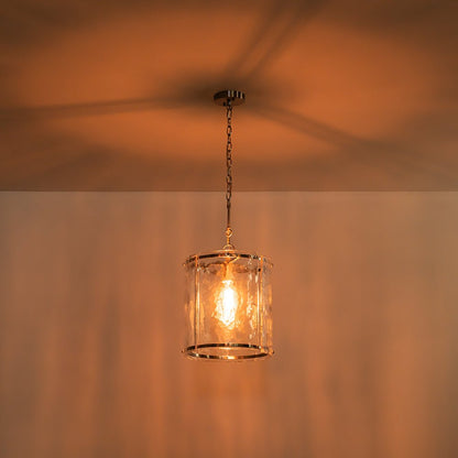 Single-Light Cylinder Glass Pendant with Metal Frame for Kitchen Island & Dining Room