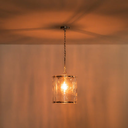 Single-Light Cylinder Glass Pendant with Metal Frame for Kitchen Island & Dining Room