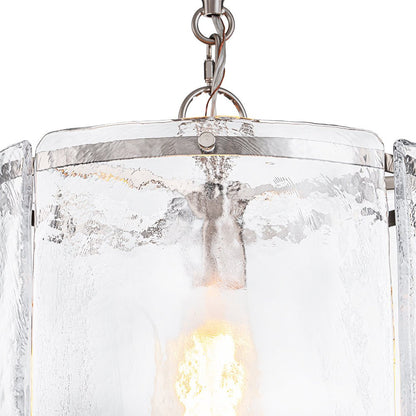 Ribbed Glass Cage Hanging Light 13 in Brass or Nickel for Kitchen Counter & Dining Table with Adjustable 79 in Chain