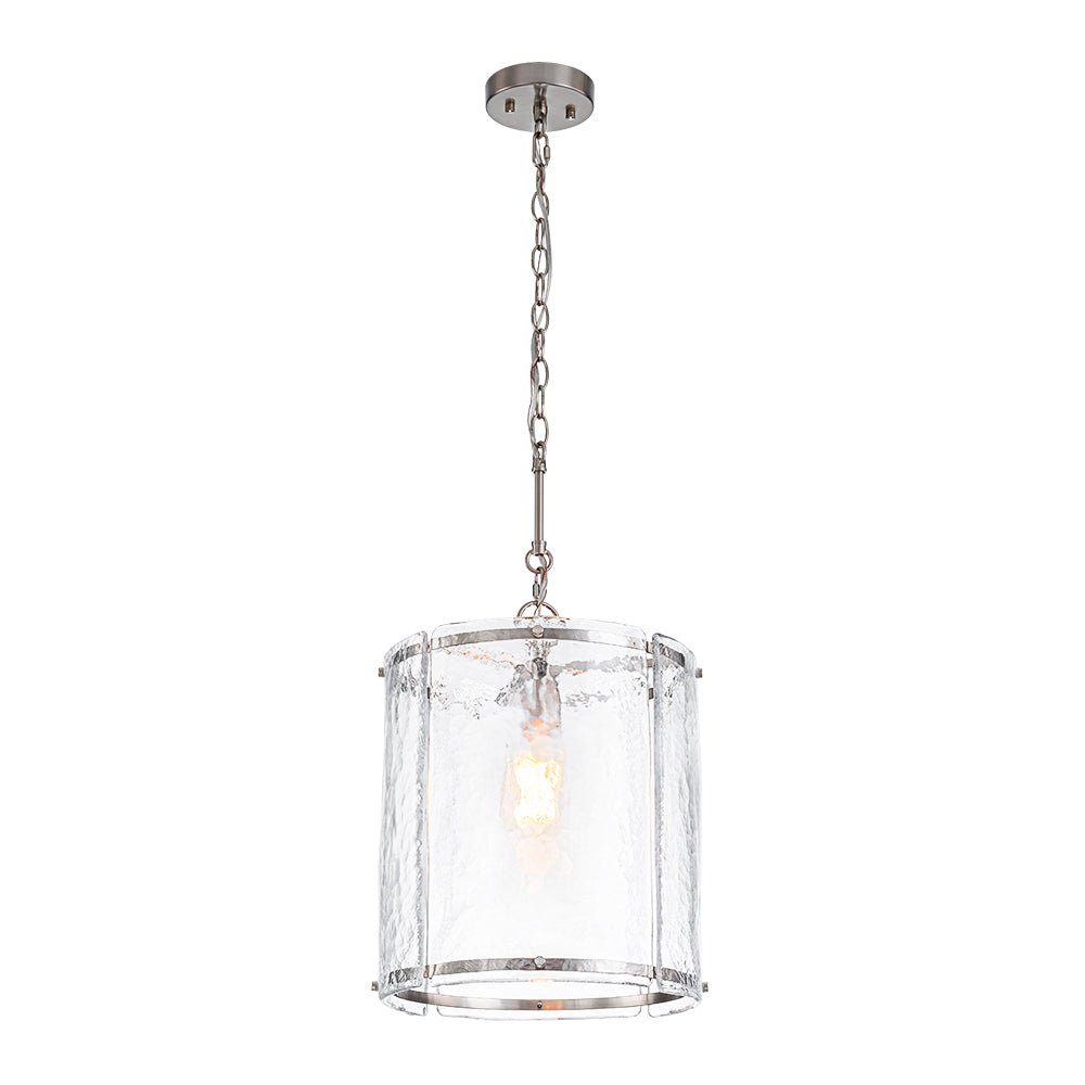 Single-Light Cylinder Glass Pendant with Metal Frame for Kitchen Island & Dining Room