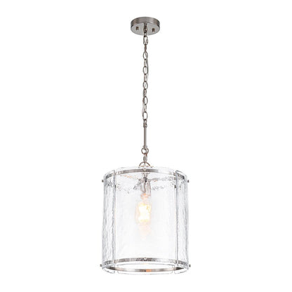 Single-Light Cylinder Glass Pendant with Metal Frame for Kitchen Island & Dining Room