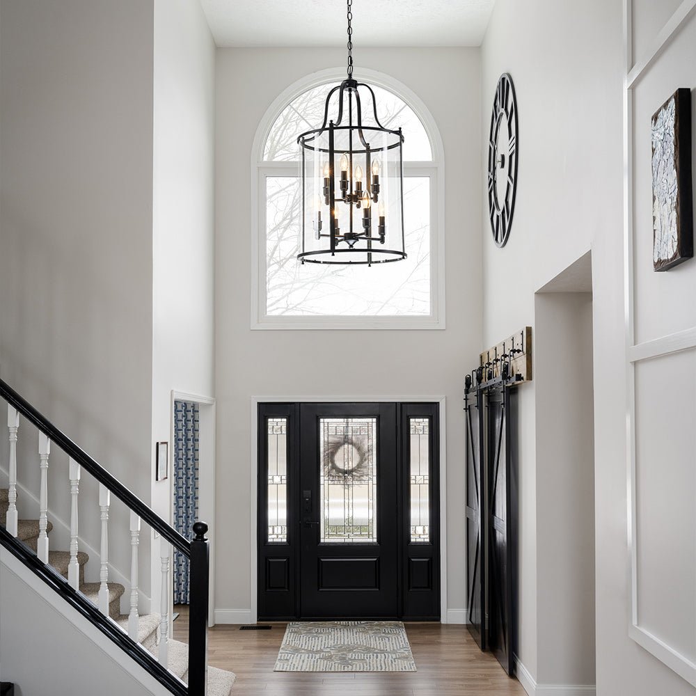 8-Light Farmhouse Cylinder Pendant Light with Clear Glass Shade for Kitchen Island & Dining Room